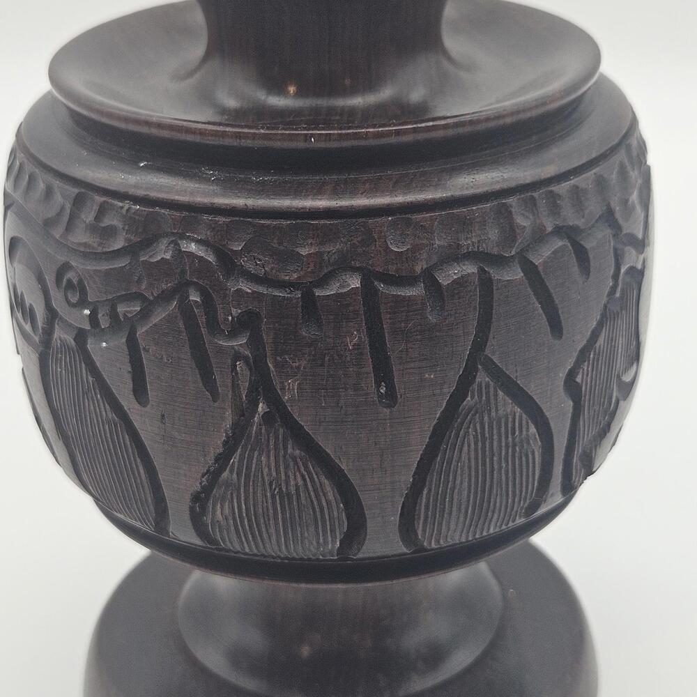 Wood Hand Carved Vase Elephant/Rhinoceros  Vase 9.5" Heavy Kenya - Picture 7 of 9